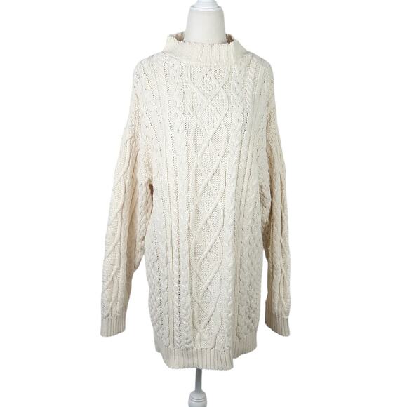 Vintage 90s Renee Hauer Cream Cable Knit Cotton Tunic Sweater XL - Picture 1 of 7